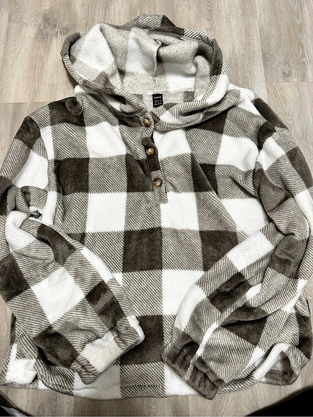 SHEIN Plaid Hooded Jacket in Gray & White Size Medium